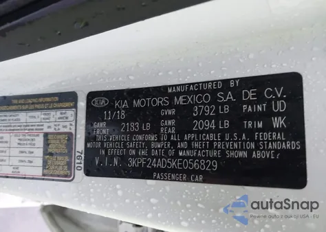 2019 Kia Forte Lxs из США, поврежденный, VIN 3KPF24AD5KE056829